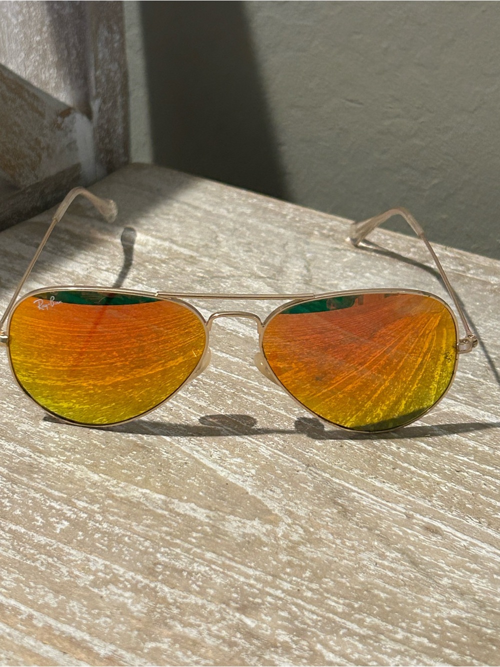 Ray-Ban Gold Aviator Sunglasses with Orange Mirrored Lenses